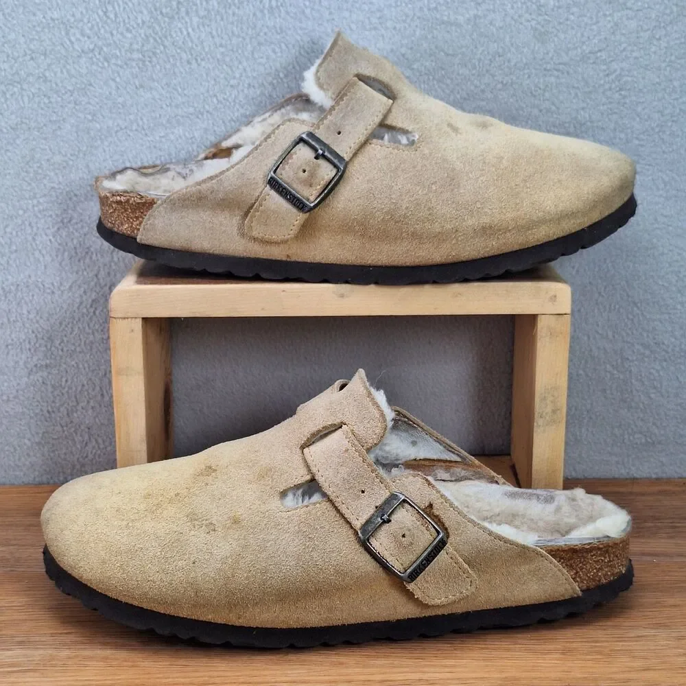 Birkenstock Boston Women's 8 EU 39 Narrow Shearling Clogs Taupe Suede